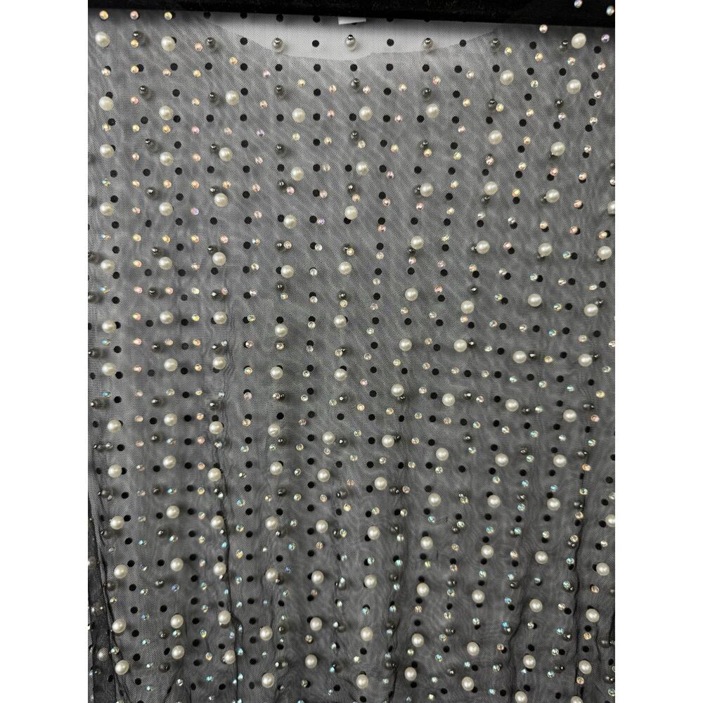Love J Black Sheer Mesh Pearl Rhinestone Crop Tank Top Y2K Party Size L - Picture 5 of 16